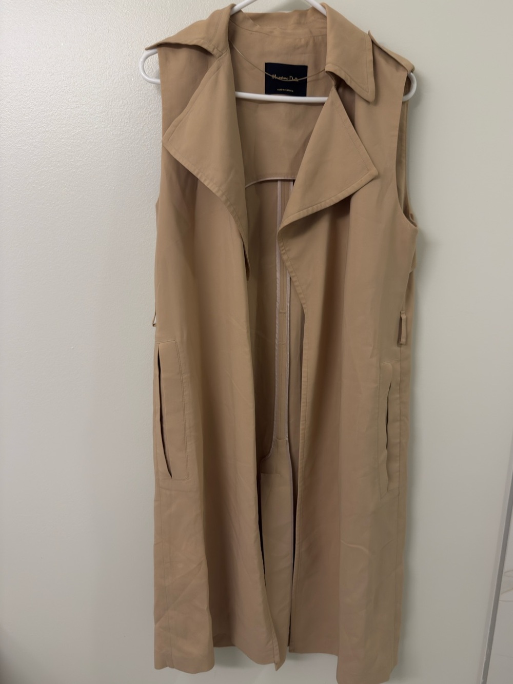 Massimo Dutti Camel Beige Long Trench Vest Sleeveless Duster Jacket Coat Size S